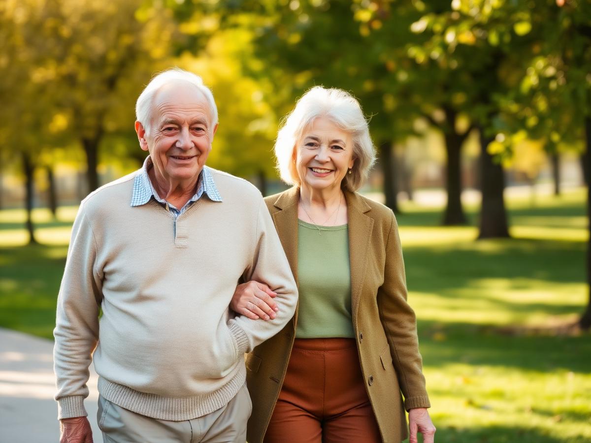 Older couple walking together